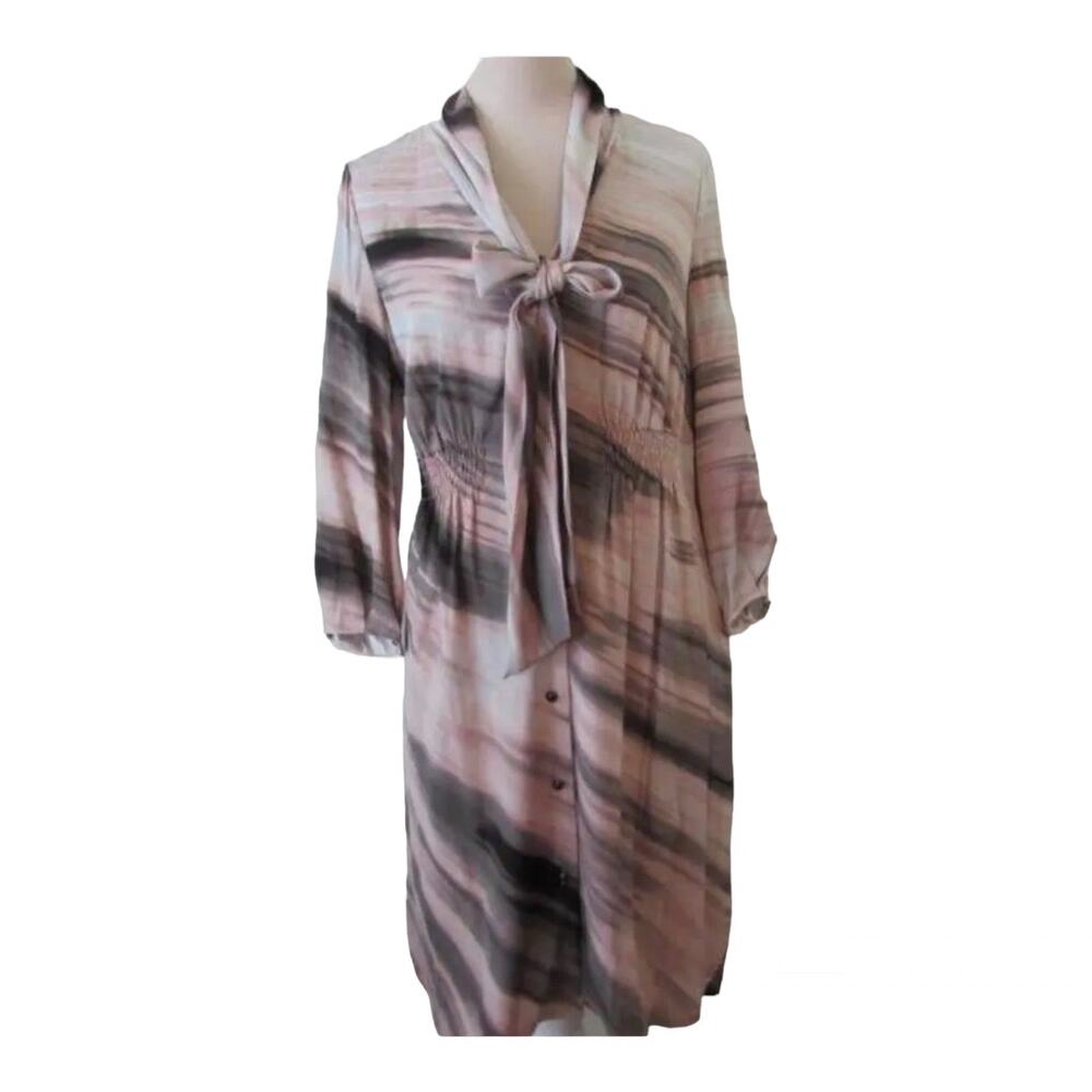 Eci Women’s Silk Shirt Dress Tye Dye Knee length  Draped  Neck Tie Sz 6
